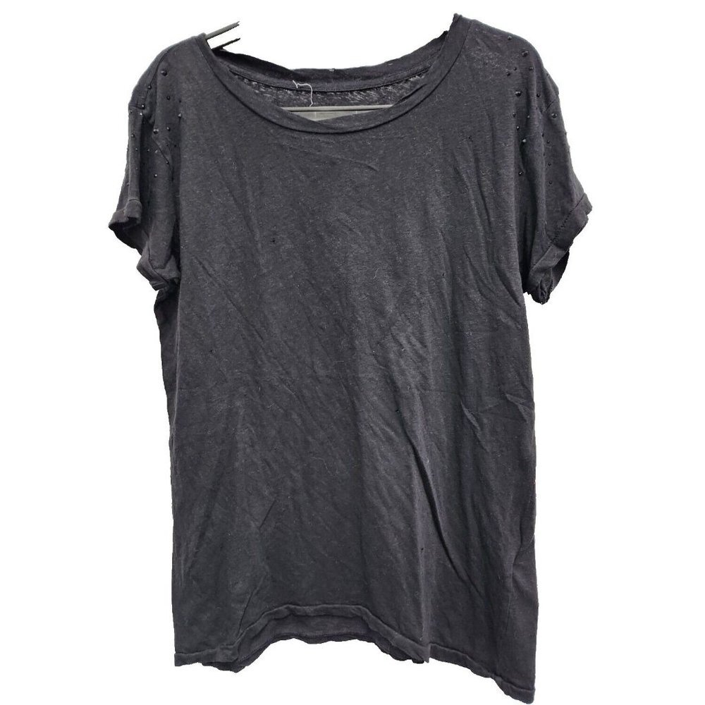 Current/Elliot Womens T-Shirt Size Medium Black Crew Neck Distressed Rhinestone